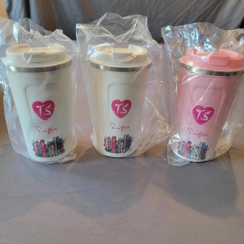 Taylor Swift Swiftie 16 oz Pink & White Travel Tumblers, 3 Pack, New In Box